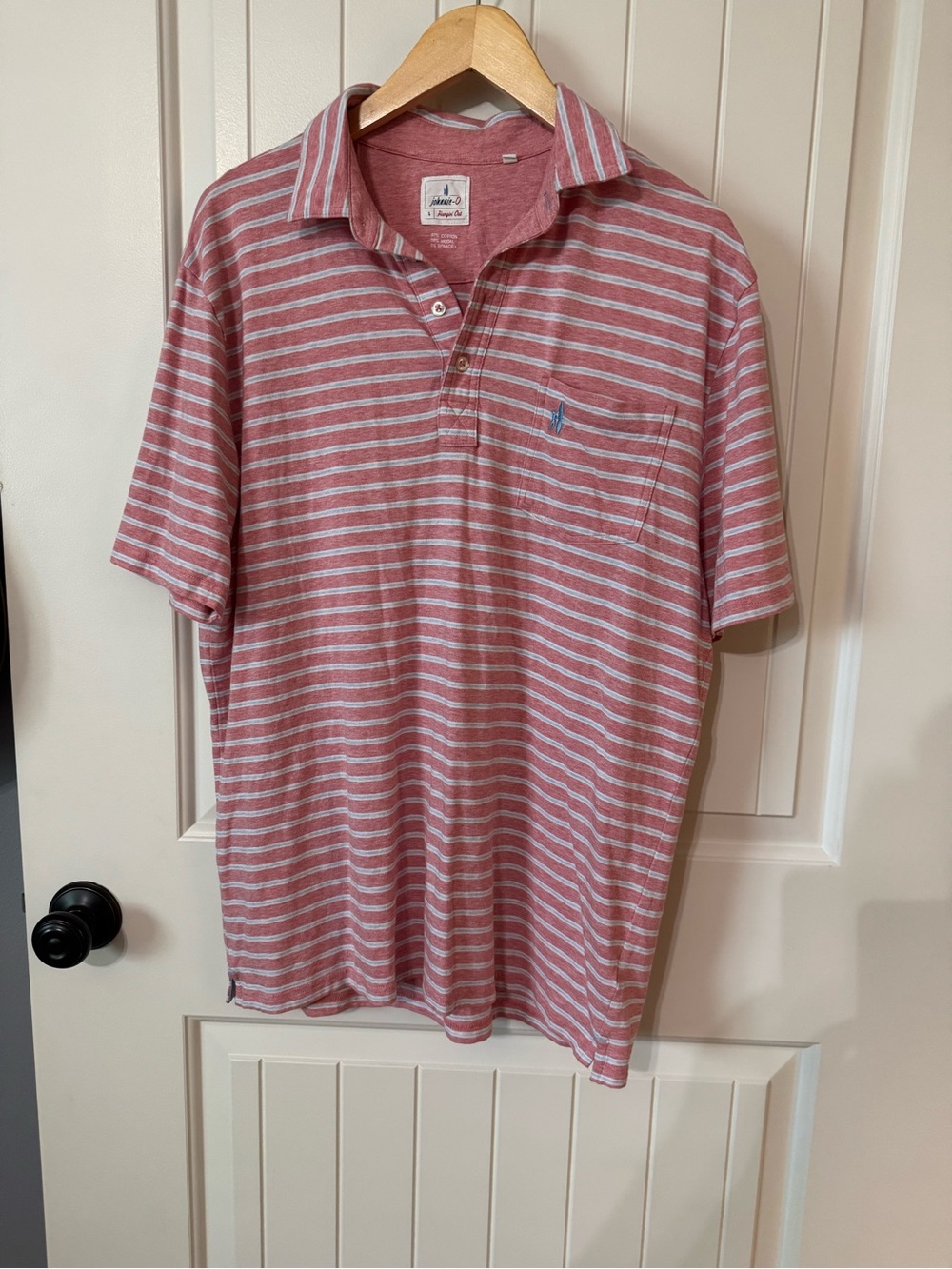 Johnnie-O Hangin Out Matthis Striped Polo Shirt Mens Large Coral-Pink